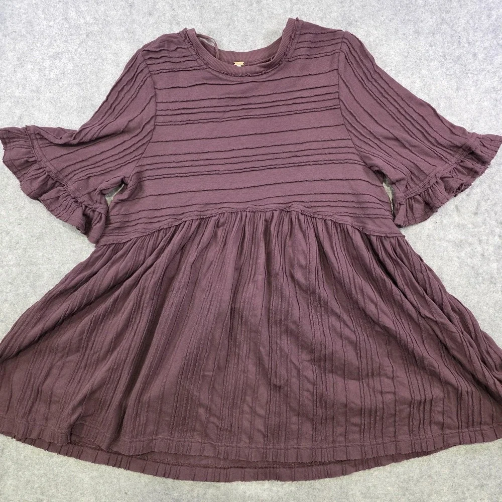 Free People Take A Spin‎ Babydoll Tunic Dress Womens XS Purple Ruffle Flutter